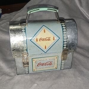 Coca Cola Light Blue and Silver Retro Metal Toiletry Lunch Box